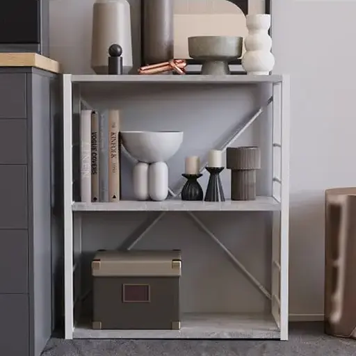 Этажерка 3/60 Ferrum-decor Серии Коннект 75x60x28 белый ДСП Бетон 16мм (FRD-104262)