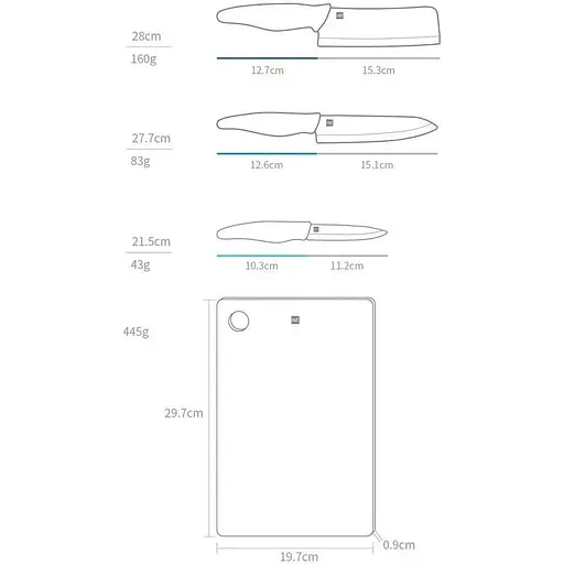 Набір керамічних ножів із дошкою Huo Hou Ceramic Knife Cutting Board Set 4 в 1 HU0020 - фото 2