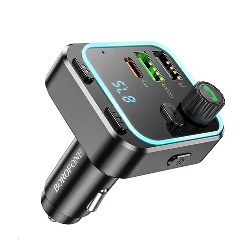 АЗП з FM-модулятором BOROFONE BC53 Highway PD20W+QC3.0 car BT FM transmitter 18W Black - фото 1