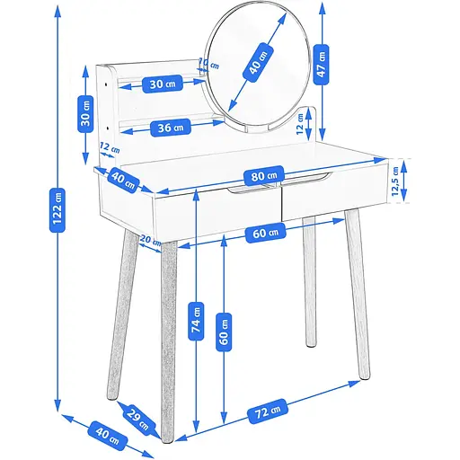 Туалетний столик Jumi Scandi з шухлядами, білий - фото 6