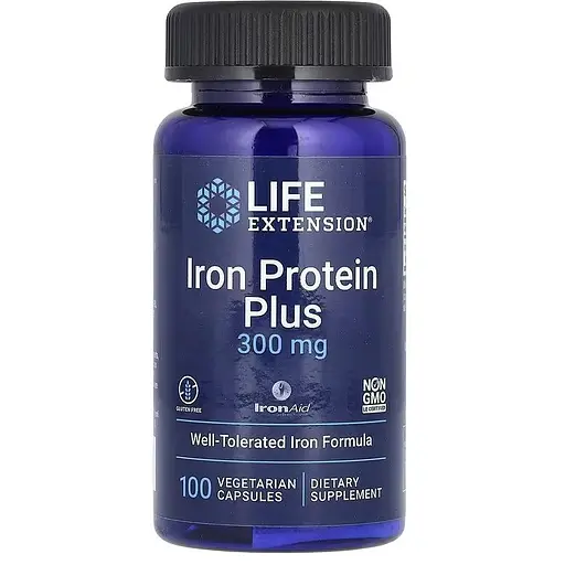 Залізо Life Extension Iron Protein Plus IronAid 100 вегетаріанських капсул