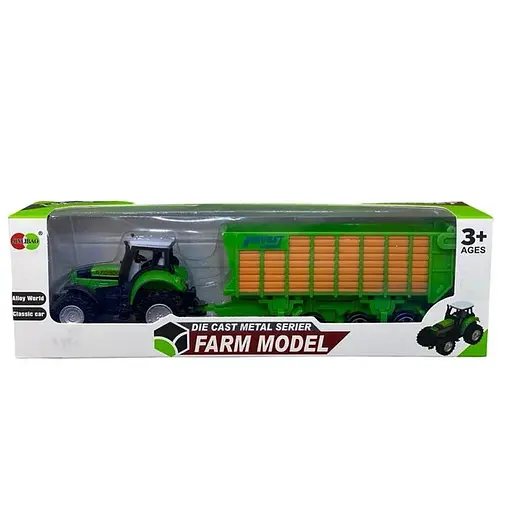 Трактор металлический, 836B-030A, 20 см, масштаб 1:64, с прицепом (В ассортименте)