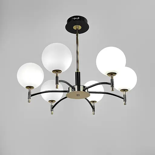 Чорна люстра із золотою фурнітурою на 6 білих плафонів Ø70 см | Арт. MJ 214/6 BK+AB+WT | Line F - фото 1