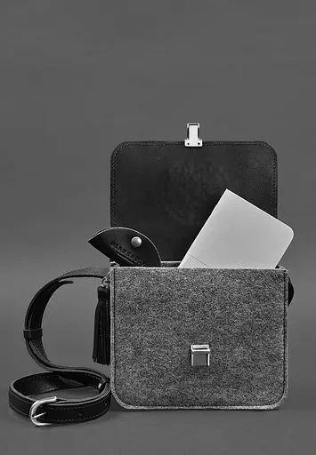 Фетрова жіноча бохо-сумка Лілу з шкіряними чорними вставками - фото 3