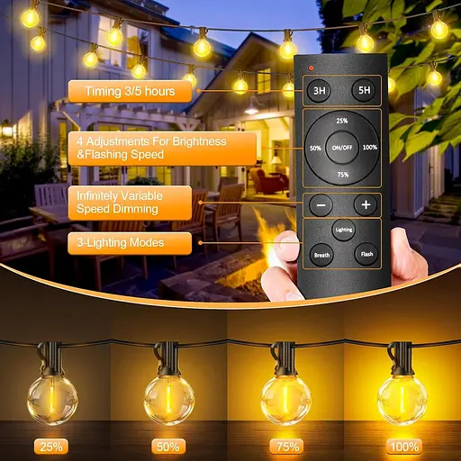 Уличные гирлянды Питание от электросети — G40 Garden Festoon Lights 100FT/30M Dimmable с дистанционным управлением - фото 3