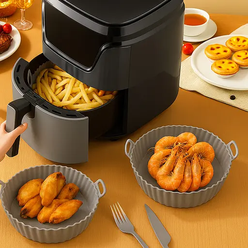 Круглая силиконовая форма для аэрогриля, духовки и мультипечи 22х22 см, Kitchen Master Серый 87962 - фото 4