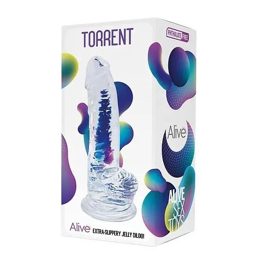 Прозорий фалоімітатор Alive Jelly Dildo Torrent, ТПЕ, присоска, діаметр 4.5 см, довжина 20,6 см - фото 2