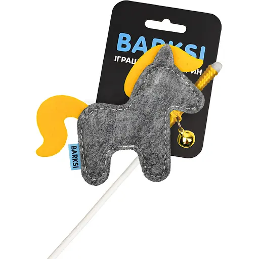 Іграшка для котів Barksi Вудочка Коник з дзвіночком сірий - фото 1