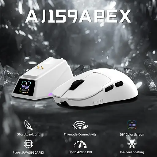 Бездротова магнітна миша Ajazz AJ159 APEX PAW3950 400 мАч RGB Біла - фото 2