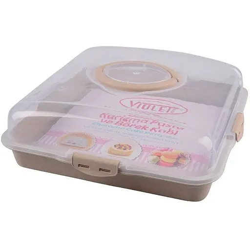 Тортівниця пластикова Violet House 0036 Каризма Cappucino квадратна з кришкою 13х38х38 см  - фото 4