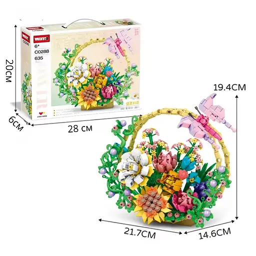 Конструктор цветы WOMA набор букет цветов в корзине   641 деталь - фото 2