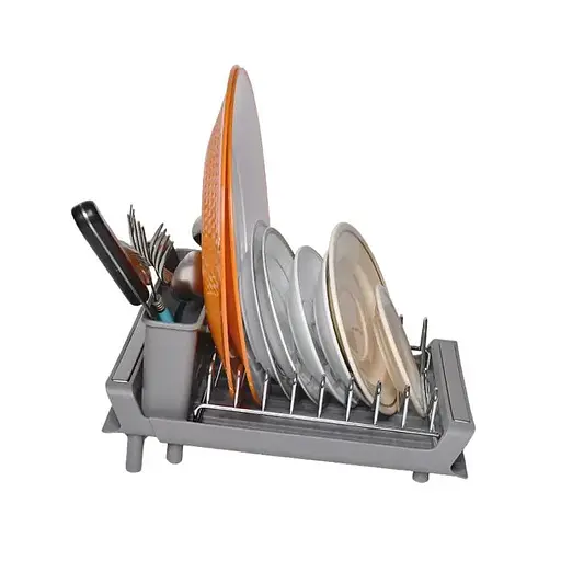 Сушарка для посуду Lemax розкладна з тримачем дя приборів сіра (LF-635) - фото 6