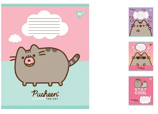 Зошити учнівські 12 аркушів лінія. YES Pusheen, 25 шт. в упаковці