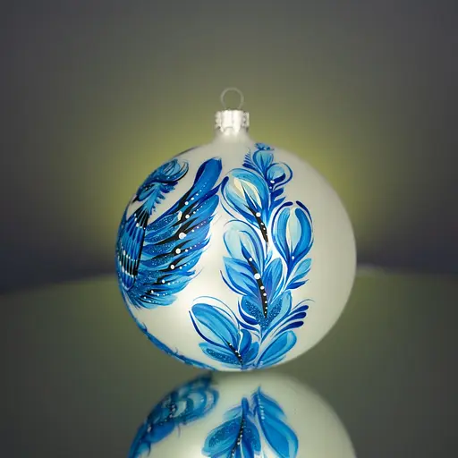 Ялинкова прикраса Різдвяні історії Петриківка синя пташка куля скло (4820001165326) - фото 2