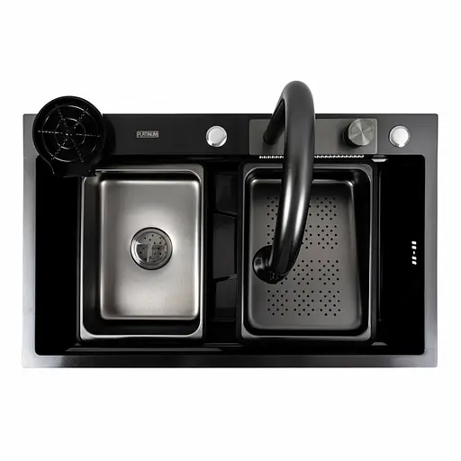 Кухонна мийка PVD чорна CM 75x46A Platinum Handmade Водоспад, Чорний - фото 4