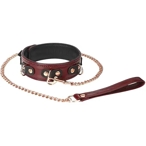 Нашийник із повідцем Liebe Seele Wine Red Leather Collar Leash and Lock бордовий