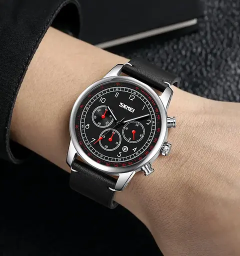 Часы наручные классические Skmei 9318 (Черный с черным циферблатом) - фото 4