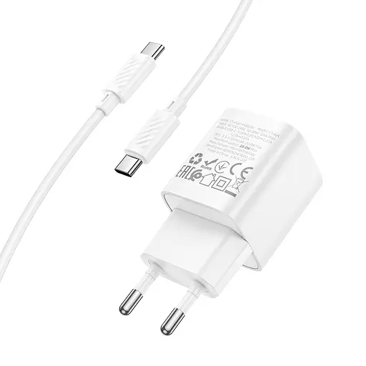 МЗП Hoco C146A Charm PD20W (1USB-C) + кабель Type-C to Type-C White - фото 7