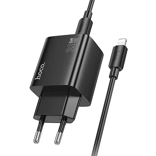 СЗУ Hoco N56 Fundador PD30W four-port (2USB-A/2C) + кабель Type-C to Lightning Black - фото 3