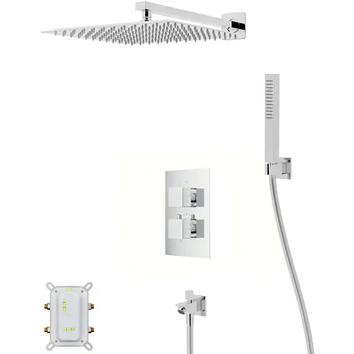 Душева система Corsan Ango 30 хром з виливом та термостатом + BOX прихованого монтажу ZA30TCHW, Хром - фото 1