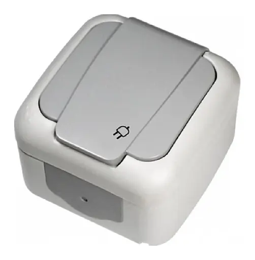 Розетка одинарная с заземлением с крышкой откр. пров серая Viko Palmiye Beyaz - фото 1