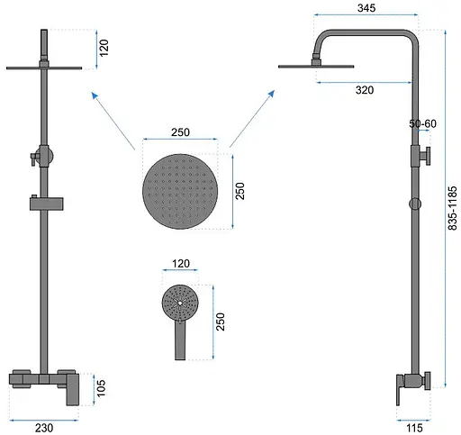 Душова система Rea Roger black mat чорний матовий з виливом REA-P8003, Чорний матовий - фото 3