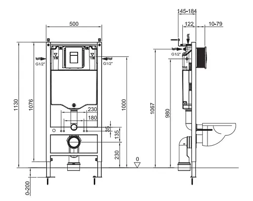 Інсталяція для унітазу Koer KT-0504-01 500x126x1150mm з панеллю змиву KT-0607-01 Хром KR5348 - фото 4