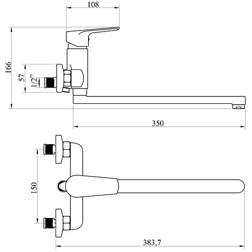 Змішувач для ванни DOMINO VITO DVO-208 з гусаком 350 мм для комфортного використання та елегантного дизайну - фото 2