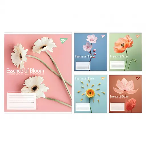 Зошити учнівські 36 аркушів клітинка Yes Essence of Bloom, 15 шт. в упаковці