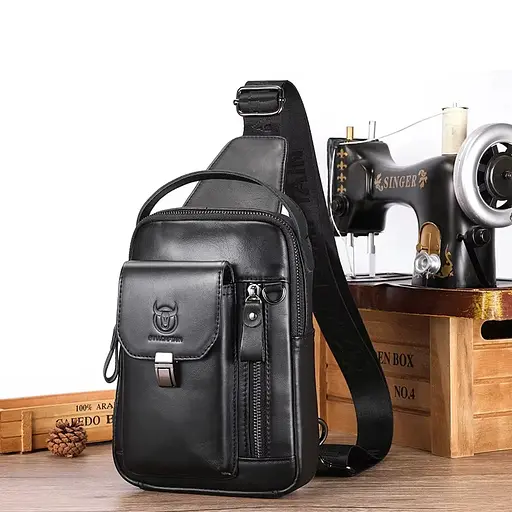 Кожаный мужской рюкзак слинг с ручкой BULL 26х18х8 см sum0028268 - фото 1