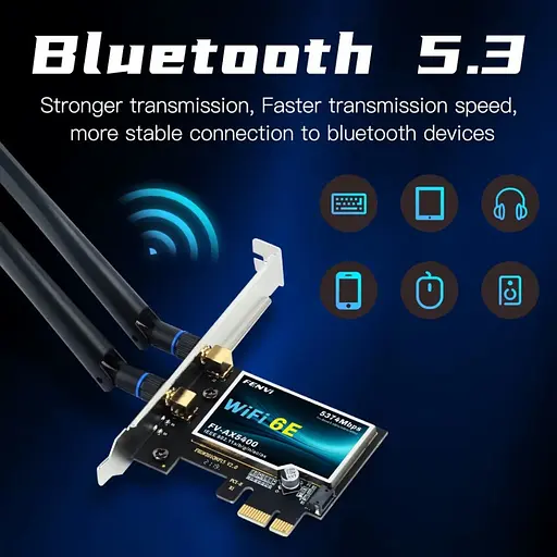 Мережева карта Fenvi FV-AX5400 Bluetooth 5.3 + Wi-Fi 2.4 / 5 / 6 GHz PCI-E з антенами (18842) - фото 6