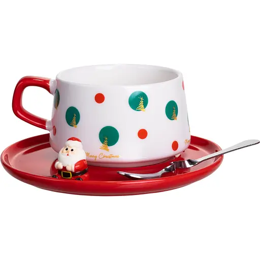 Чашка для латте-арту порцелянова Christmas Tree 250 мл з блюдцем  FM-CS-10D