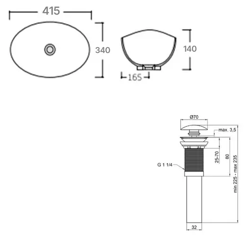 Комплект Qtap Dove: Раковина накладная овальная 415x340x140 мм White + Донный клапан PU02 (QT06113078WN47308) - фото 6