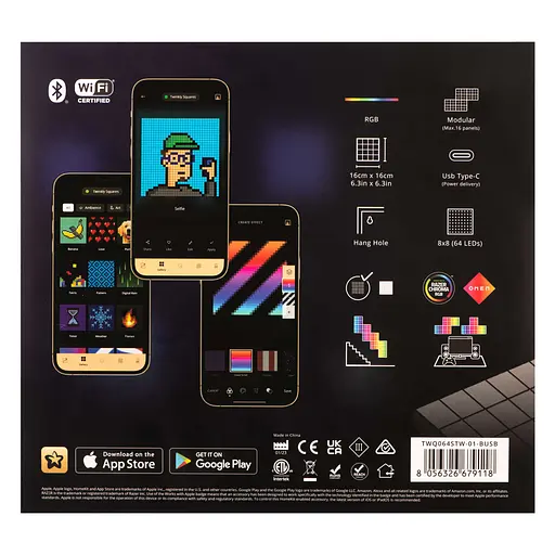 Twinkly Панель Smart LED Twinkly Squares 1 Starter RGB IP20 16х16см USB-C чорний без БЖ - фото 8