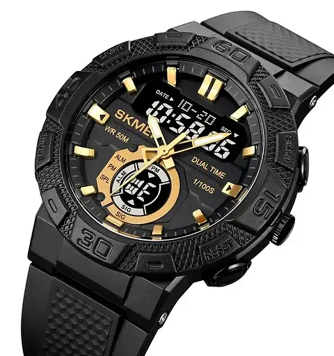 Чоловічий спортивний годинник Skmei 1881 (Чорний із золотистим і чорним циферблатом) - фото 3