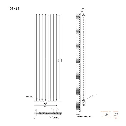 Радіатор дизайнерський Ideale Jolanda 11 8/1800/472 антрацит, Антрацит - фото 5