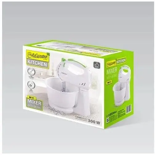 Ручний міксер з чашею Maestro MR-551 для дому 7 швидкостей 2 насадки Білий 300 Вт - фото 4