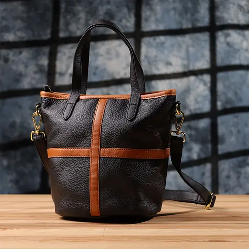 Женская кожаная сумка Vintage с коричневой вставкой на лицевой стороне 17х21х13 см sum0027601 - фото 10