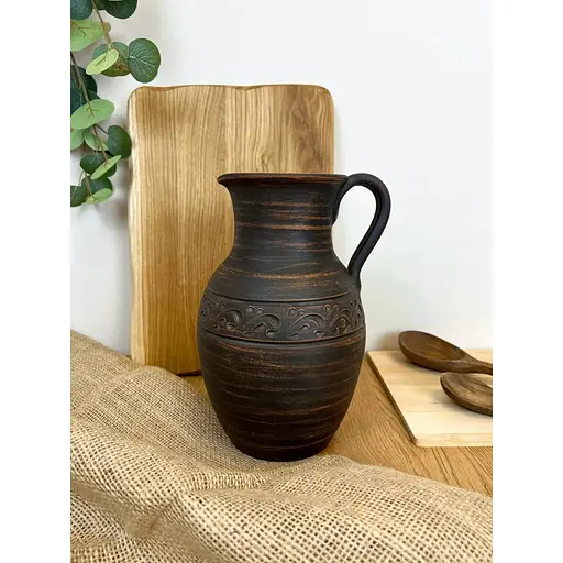 Глек 2 літри керамічний (глиняний) різьблений з ручкою декор