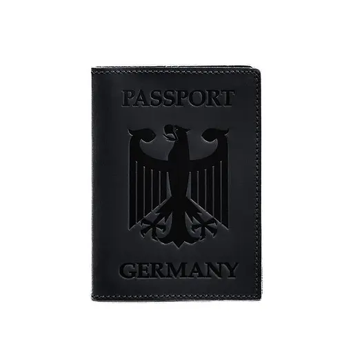 Кожаная обложка для паспорта с гербом Германии темно-синяя Crazy Horse - фото 6