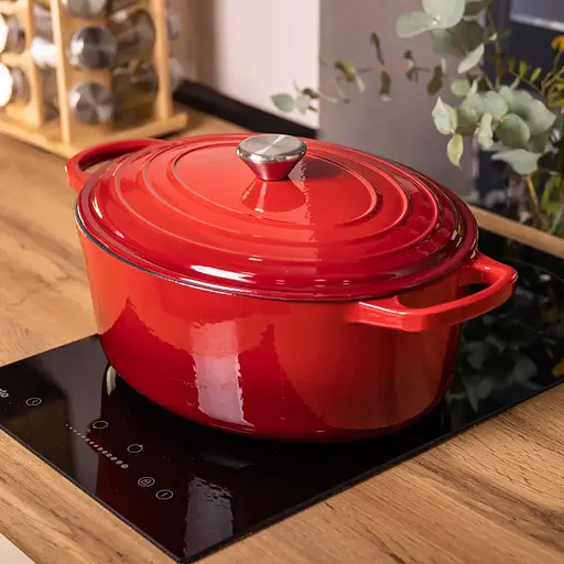 Гусятница чугунная эмалированная красная 6 литров Ø26 см с крышкой для тушения и запекания Yiwu HP-1-10-RED - фото 5