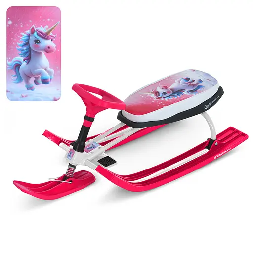 Снігокат MS 1778-10 Unicorn: Низька рама, м'яке сидіння з екошкіри 45х21см (2 положення), кермо, металопластик, біло-рожевий - фото 4