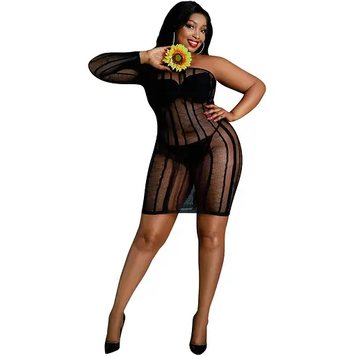 Сукня-бодістокінг Moonlight Plus Model 05 XL-XXXL Black, закрите одне плече та рукав