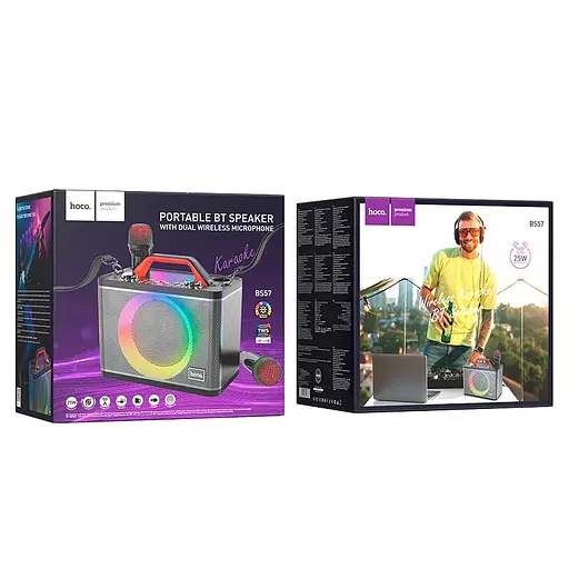 Портативна акустика Hoco BS57 Jenny Dual Mic Wireless Karaoke караоке система 2 мікрофони чорна - фото 8