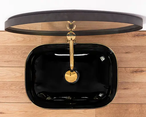 Умивальник Rea Belinda black gold edge накладний REA-U8796, Чорний - фото 3
