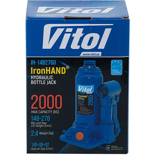 Домкрат гідравлічний телескопічний Iron Hand 2т 148-276 мм 2.4 кг (IH-148276D) - фото 7