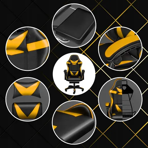 Кресло геймерское PLAYER с подставкой для ног и массажем Black/Yellow (100015) - фото 9