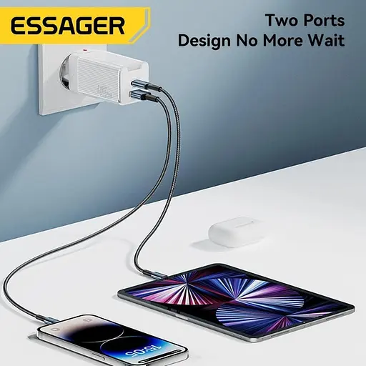 Зарядний пристрій Essager Zhiqi 45W GaN Travel Charger A+C євровилка біле - фото 3