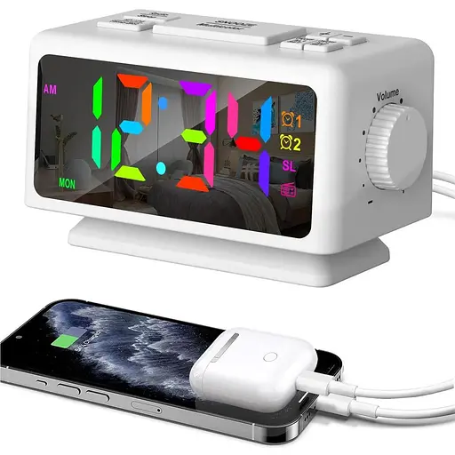 Цифровий будильник з 7 кольорами та 4 кольорами, 5-дюймовий великий світлодіодний дисплей з регульованою яскравістю
