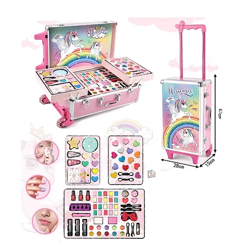 Дитячий набір стиліста  FT2066 у валізі з косметикою та аксесуарами з дизайном Єдинорожки - фото 4